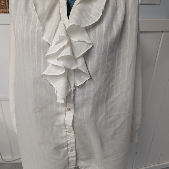 Vintage White Striped Maternity Ruffled Bib Collar Blouse, Original Owner - Picture 3 of 17